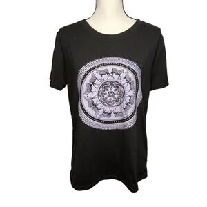 Romastory Black Mandala Top Zebra Evil Eye Graphic Print Tee Shirt Size Large